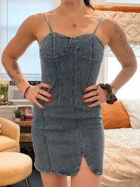 Vintage Y2K Denim Bustier Corset Mini Dress Blue Size 4-6